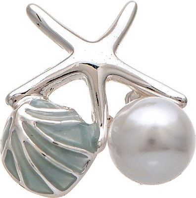 Silver Toned Starfish and Faux Pearl Post Earrings