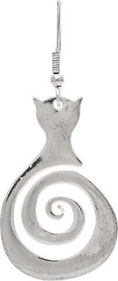 Silver Toned Cat Swirl Earrings