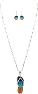 Silver Toned Flip Flop Sand Bar Necklace and Earring Set