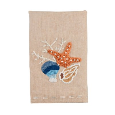 21" x 14" Brown Embroidered Multicolor Seashells Coastal Kitchen Towel by Mud Pie