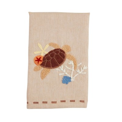 21" x 14" Brown Embroidered Sea Turtle Coastal Kitchen Towel by Mud Pie