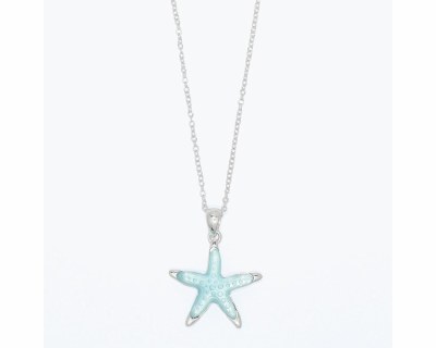 Silver Toned Aqua Inlay Starfish on a Chain Necklace