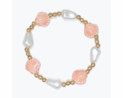 Gold Toned Beads Pink Inlay Scallop Shell  Bracelet