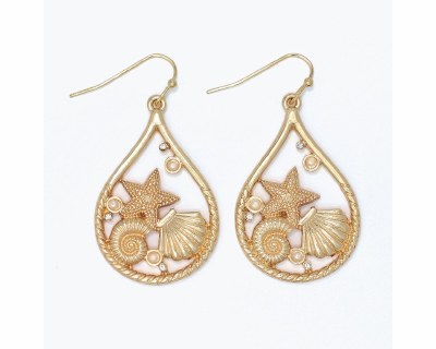 Gold Toned Sealife Teardrop Earrings