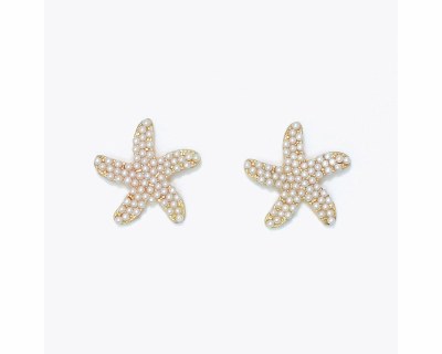 Gold Toned Faux Pearl Starfish Earrings