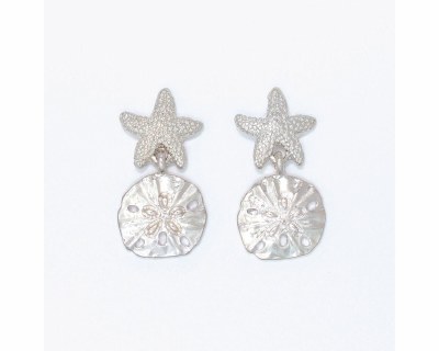 Silver Toned Starfish Sand Dollar Dangle Earrings