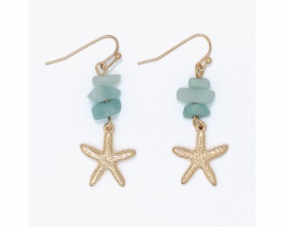 Gold Toned Starfish and Green Stone Earrings