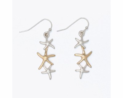 Silver and Gold Toned Starfish Drop Earrings