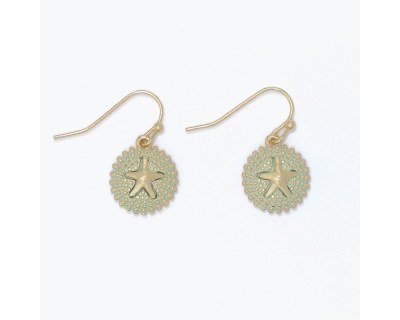 Gold Toned Green Inlay Starfish Sea Urchin Earrings