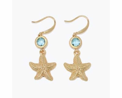 Gold Toned Starfish Aqua Bling Earrings