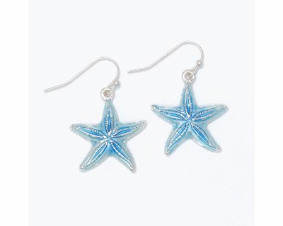 Silver Toned Blue Inlay Starfish Earrings