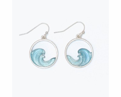 Silver Toned Blue Inlay Wave Earrings