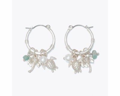 Silver Toned Palm Tree Hoop Earrings