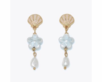 Gold Toned Multicolor Seashell Drop Earrings