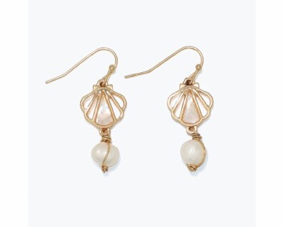 Gold Toned Mother of Pearl Seashell Earrings