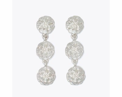 Silver Toned Triple Sand Dollar Drop Earrings