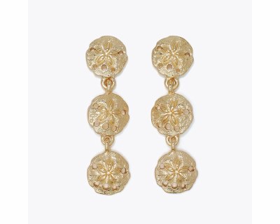 Gold Toned Triple Sand Dollar Drop Earrings