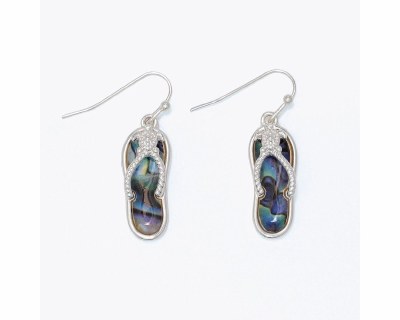 Silver Toned Multicolor Inlay Sea Turtle Accent Flip Flop Earrings