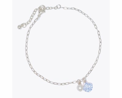 Silver Toned Blue Inlay Seashell Chain Anklet
