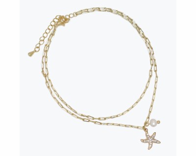 Gold Toned Bling Starfish Charm Chain Anklet