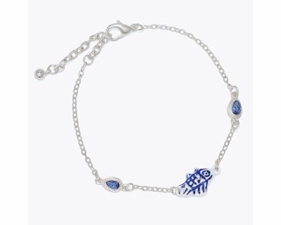 Silver Toned Blue Inlay Fish Anklet