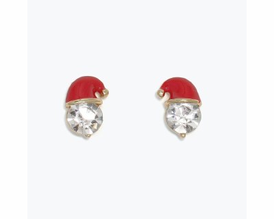 Gold Toned Red Polystone Crystal Santa Hat Earrings