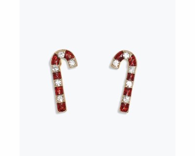 Gold Toned Red and White Candy Cane Earrings