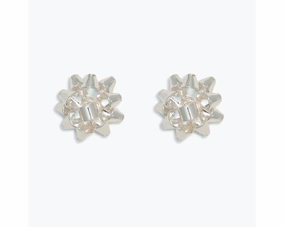 Silver Toned Star Bow Earrings