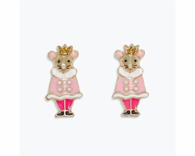 Gold Toned Pink Nutcracker Mouse Earrings