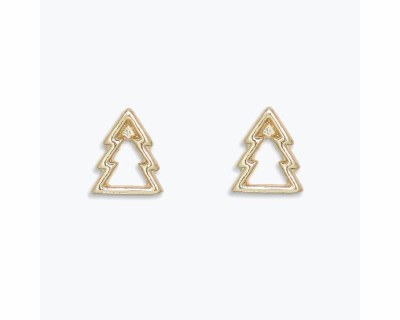 Gold Toned Openwork Christmas Tree Earrings
