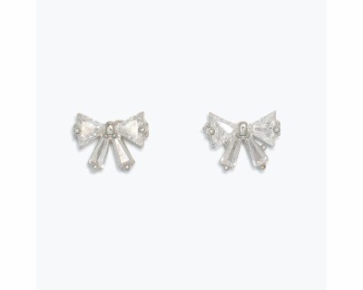 Silver Toned Bling Bows Earrings