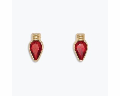 Gold Toned Red Inlay Christmas Lightbulb Earrings