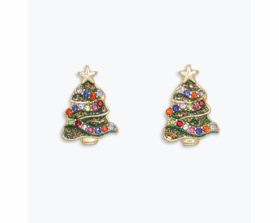 Gold Toned Multicolor Bling Christmas Tree Earrings