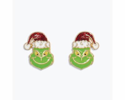 Gold Toned Grinch Face Earrings