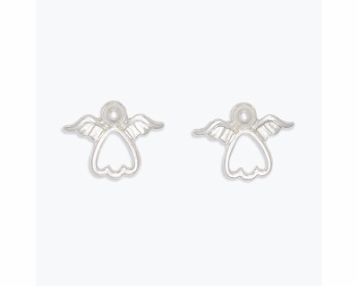 Silver Toned Faux Pearl Openwork Angel Earrings