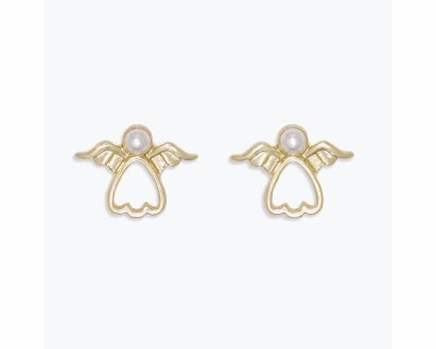 Gold Toned Faux Pearl Openwork Angel Earrings