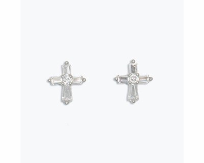 Silver Tone Bling Crosses Earrings