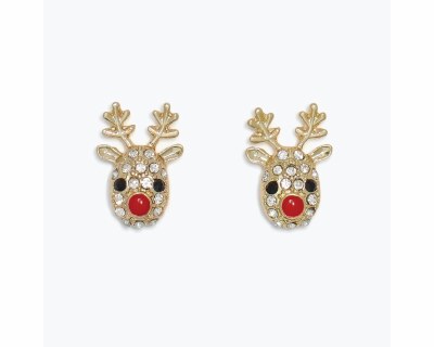 Gold Toned Bling Rudolph Earrings