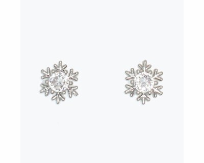 Silver Toned Polystone Crystal Snowflake Earrings