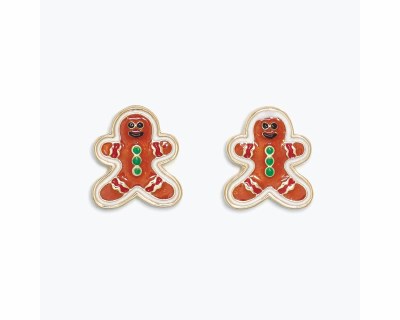 Gold Toned Gingerbread Man Earrings