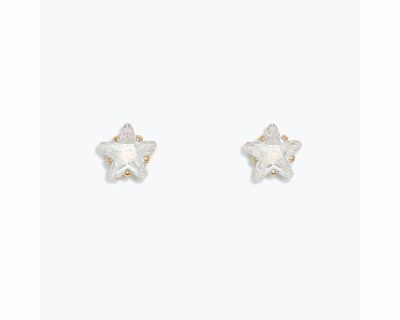 Gold Toned Polystone Crystal Star Earrings