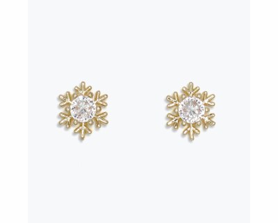 Gold Toned Polystone Crystal Snowflake Earrings