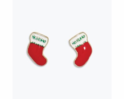Gold Toned Red Inlay Stocking Earrings