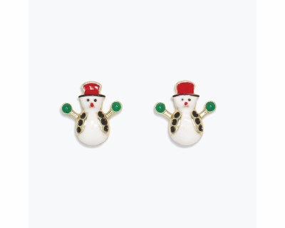 Gold Toned Multicolor Snowman Earrings