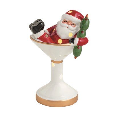 5" LED Santa Claus in a Martini Glass Decorative Ceramic Sitter by Mud Pie