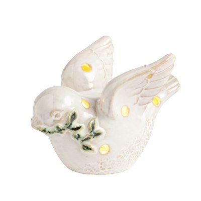 3" LED White Turtle Dove Decorative Ceramic Sitter by Mud Pie