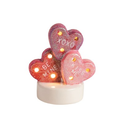 4" LED Valentine's Day Hearts Decorative Ceramic Sitter by Mud Pie