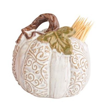 3" White Ceramic Pumpkin Toothpick Holder by Mud Pie