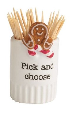 2" White "Pick and Choose" Gingerbread Man Ceramic Toothpick Holder by Mud Pie