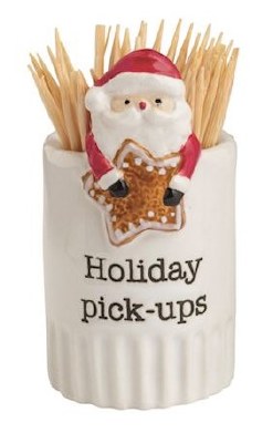 2" White "Holiday Pick Ups" Santa Claus Ceramic Toothpick Holder by Mud Pie